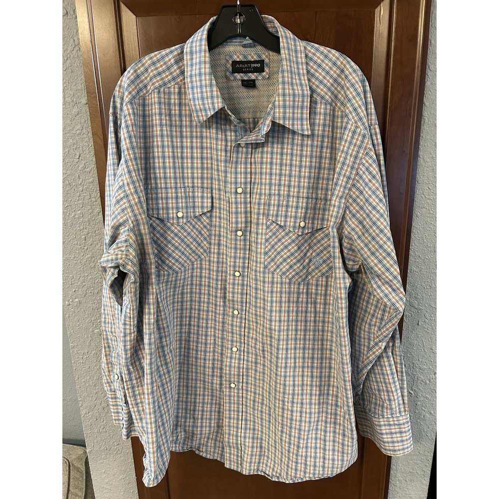 Ariat Pro Series Western Shirt Mens XXL Blue Plaid Long Sleeve Button Down